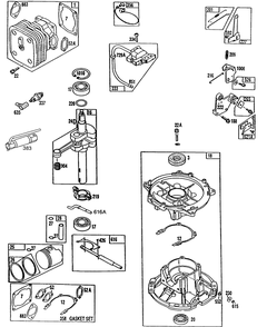 Cylinder, Sump ,drive Train Diagram and Parts List for 95722-0213-XX  Briggs and Stratton Engine